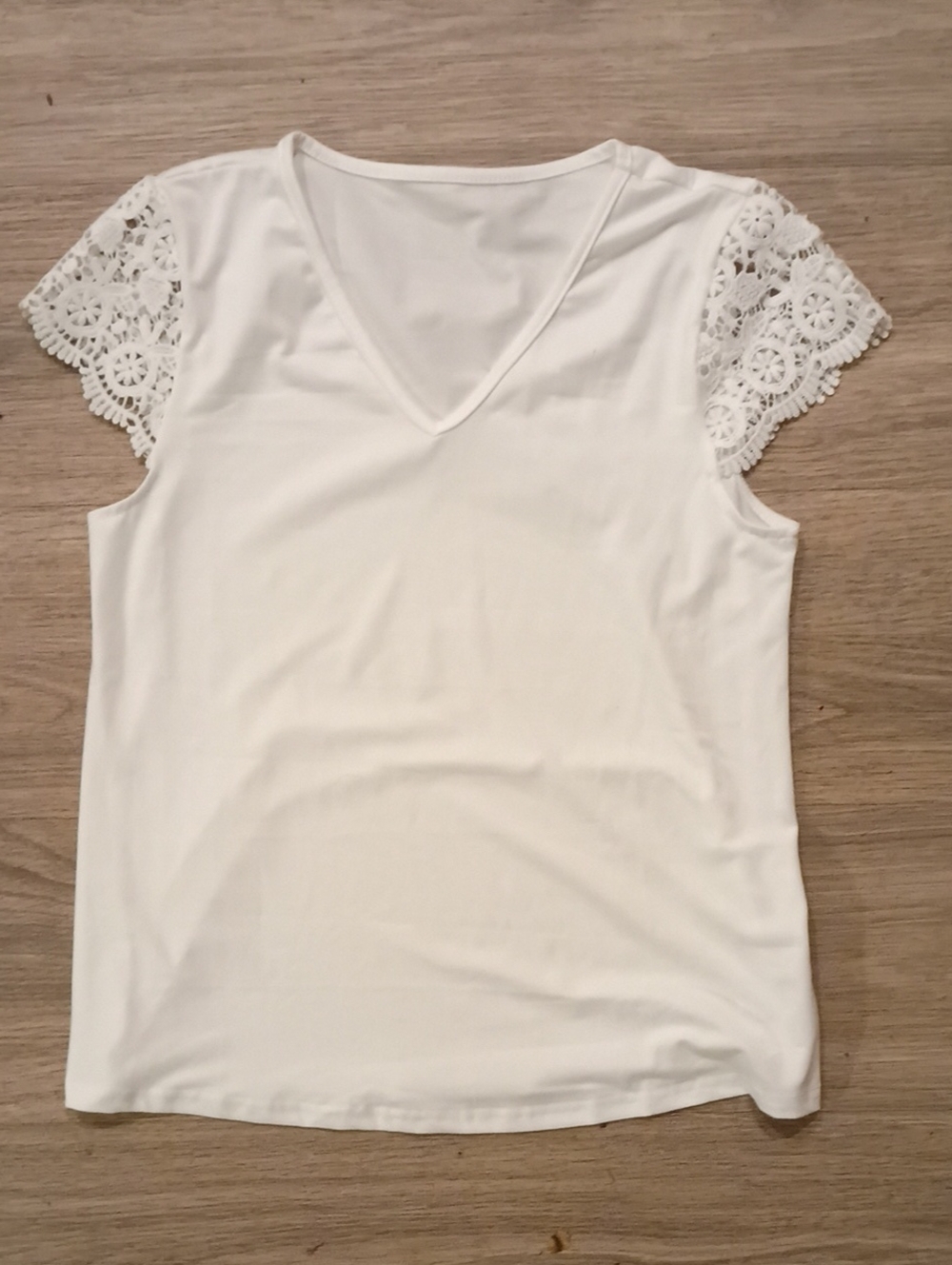 White Lace Sleeve V-Neck Women's Top